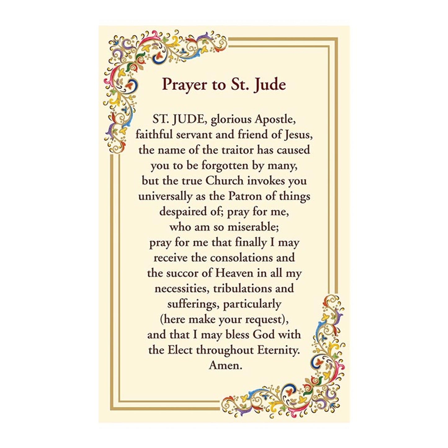 Prayer to Saint Jude Florentine Holy Card