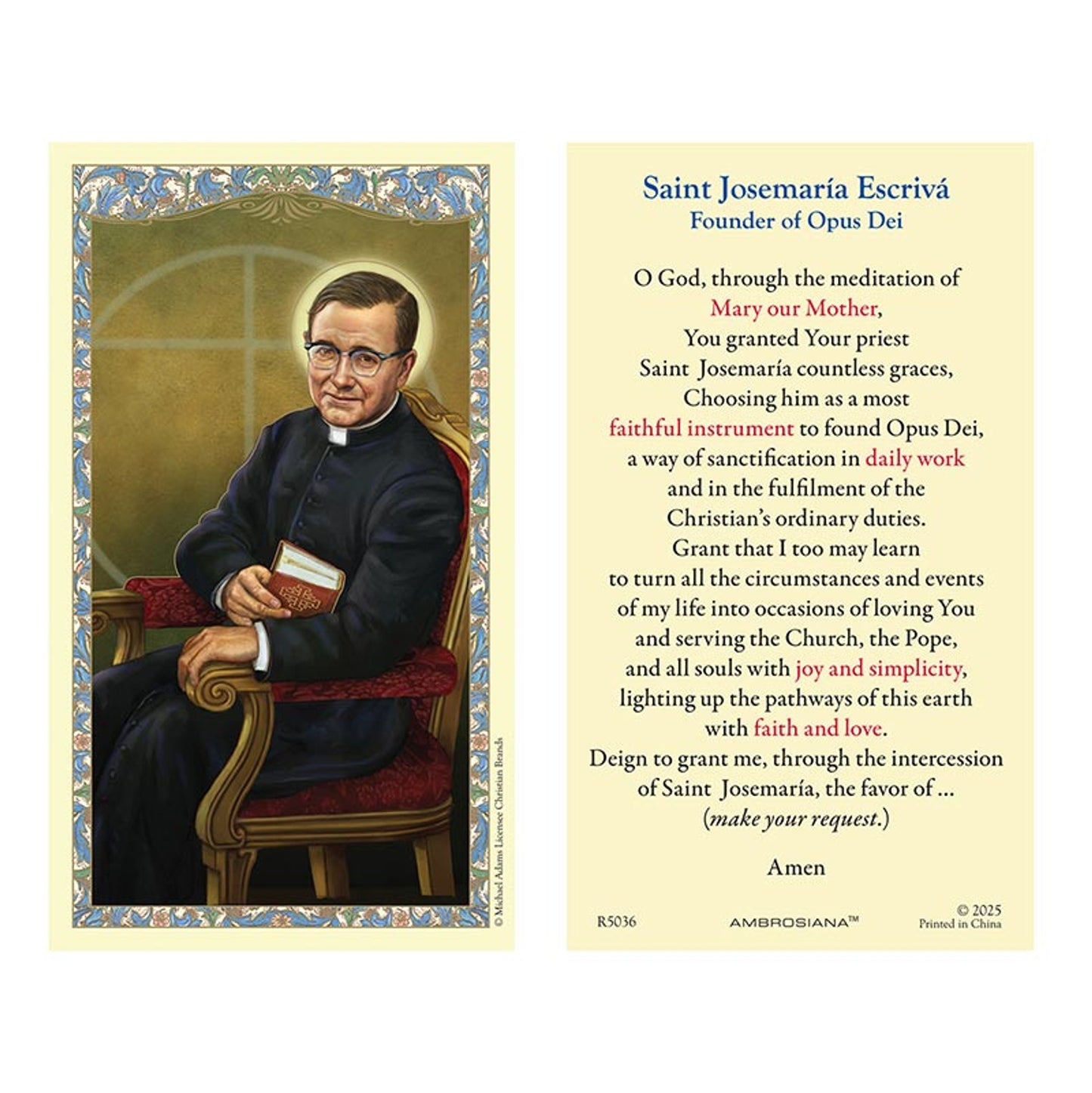 Saint Josemaria Escriva Holy Card - 25/PK