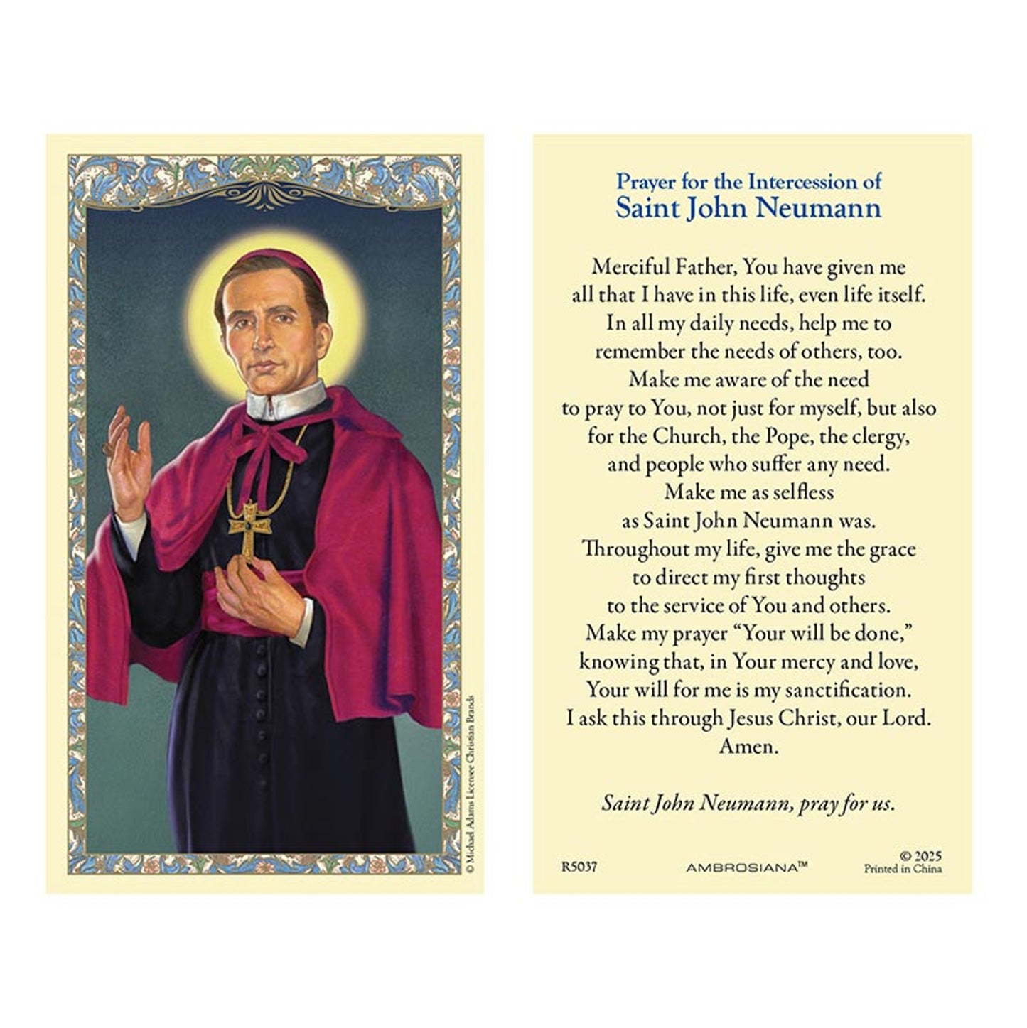 Saint John Neumann Holy Card - 25/PK
