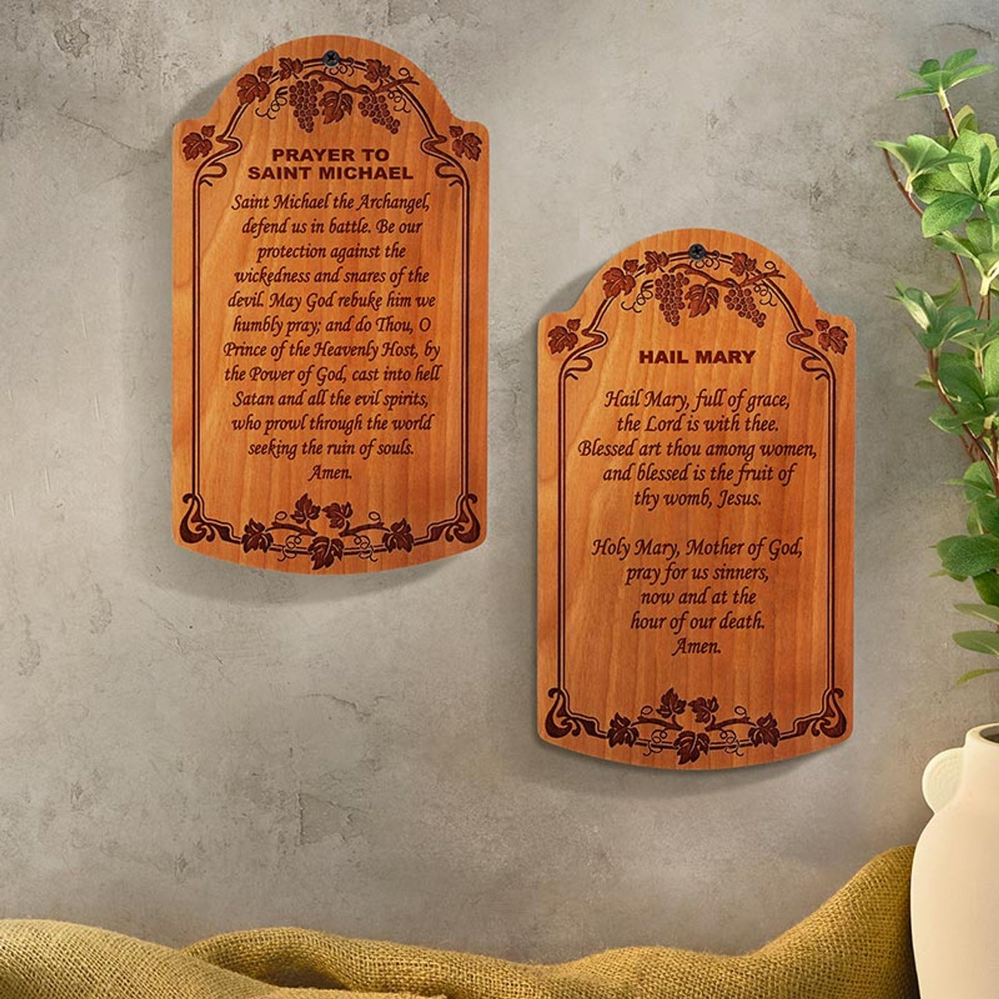 7" Hail Mary Carved Wood Plaque