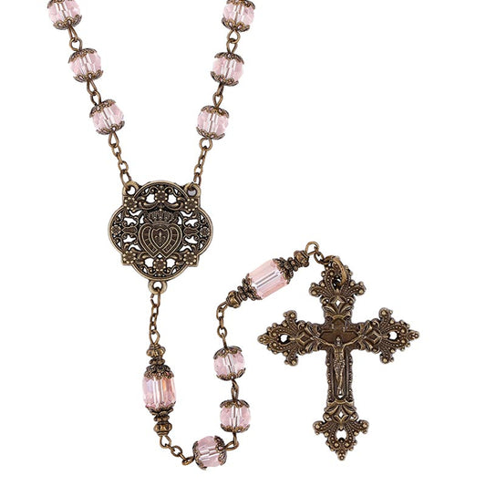 Pink Twin Hearts Rosary
