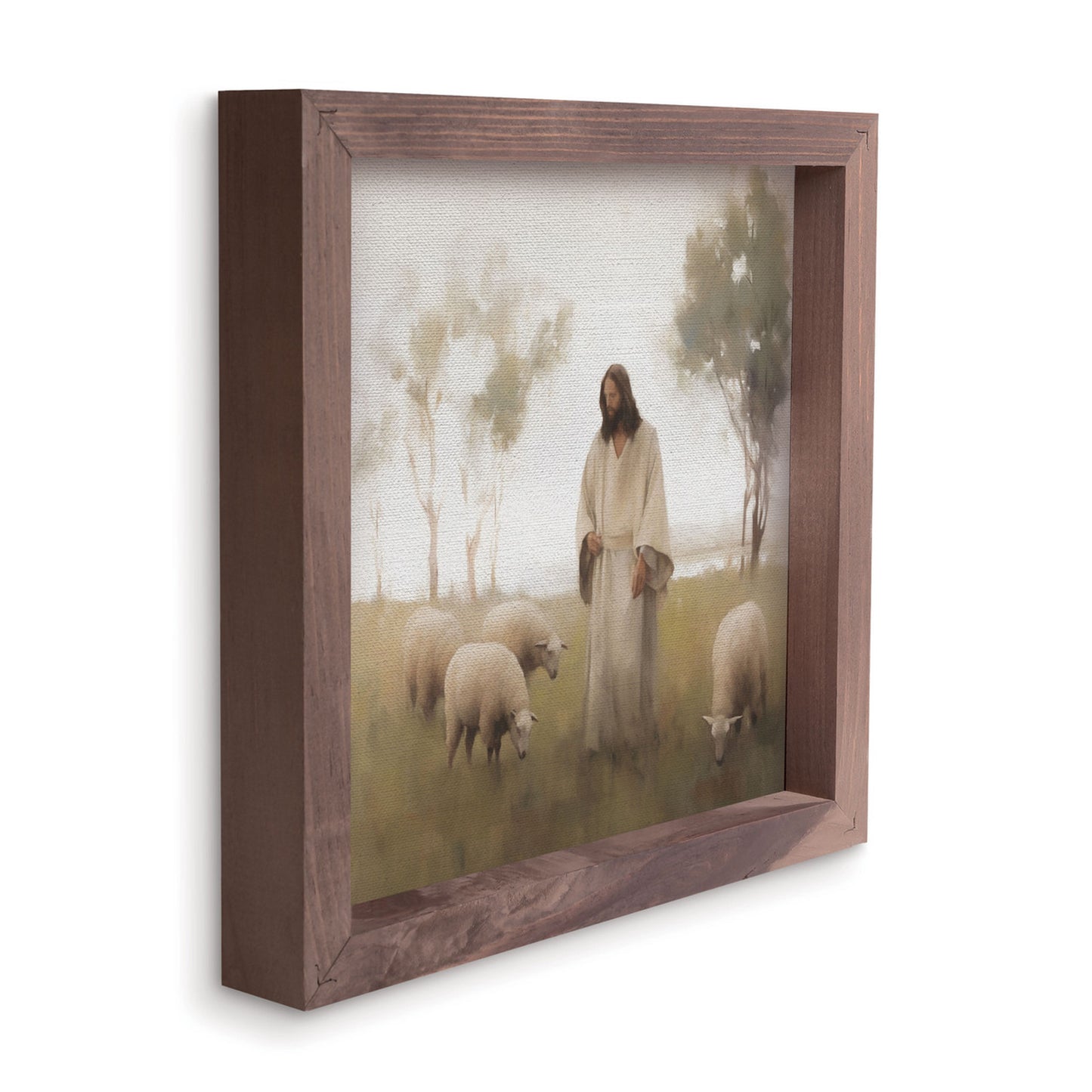 Wonderous Watercolors Collection Framed Linen Art - Jesus & Sheep