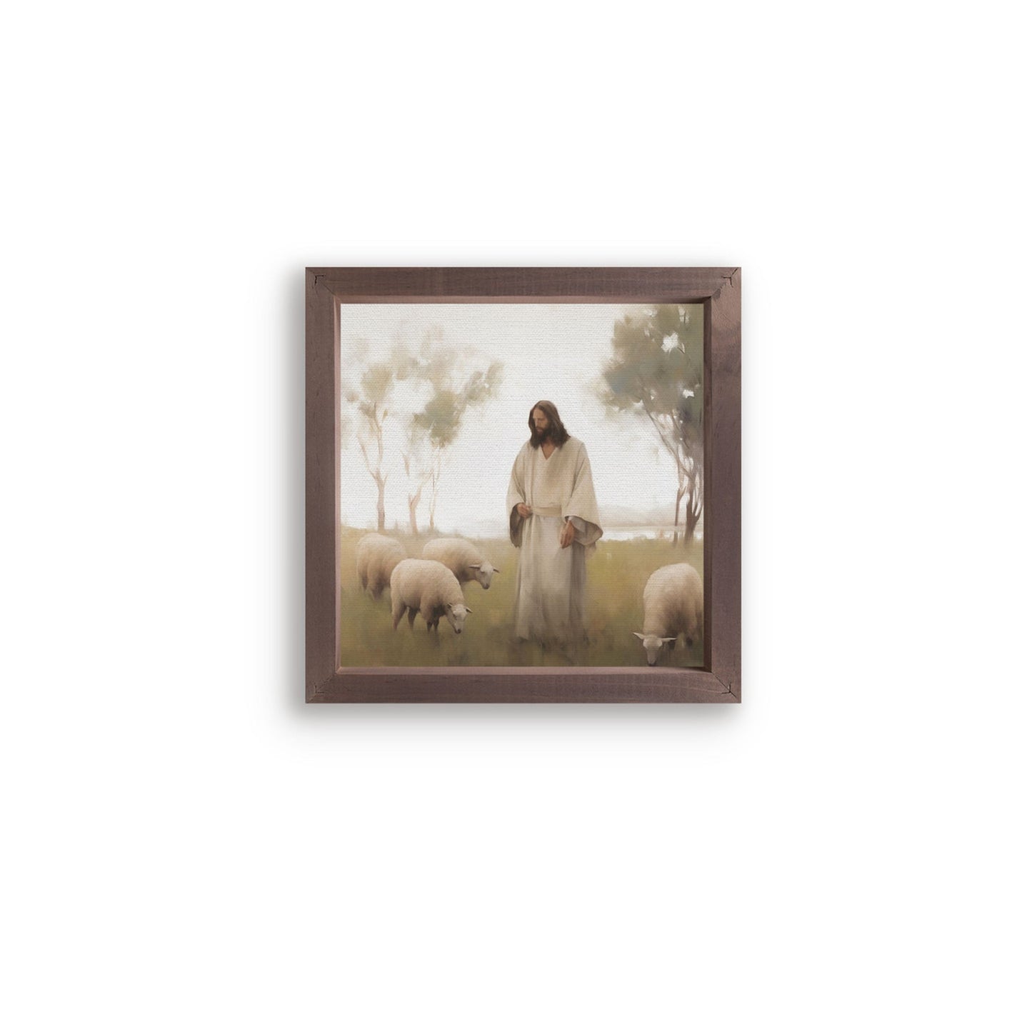 Wonderous Watercolors Collection Framed Linen Art - Jesus & Sheep