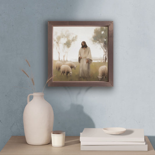 Wonderous Watercolors Collection Framed Linen Art - Jesus & Sheep